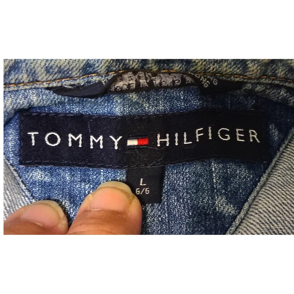 Vintage Tommy Hilfiger Mens Denim Jean Jacket Blue Wash Button Front Size L - Picture 3 of 9